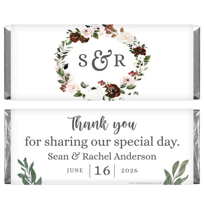 WA473 - Rustic Wreath Wedding Candy Bar Wrapper Rustic Wreath Wedding Candy Bar Wrapper Wedding Favors WA473