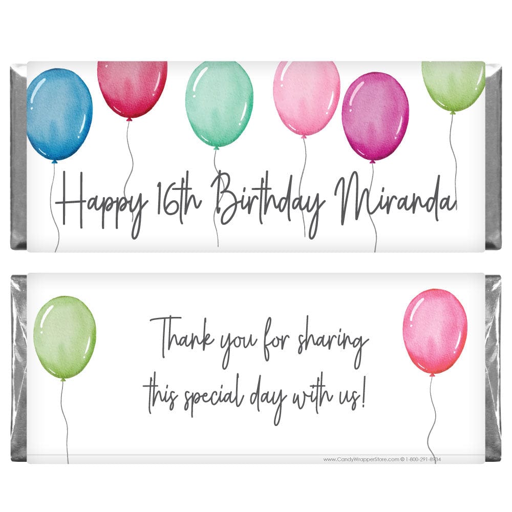 Watercolor Balloons Birthday Candy Bar Wrapper - BD542 Watercolor Balloons Birthday Candy Bar Wrapper Candy Wrappers BD542