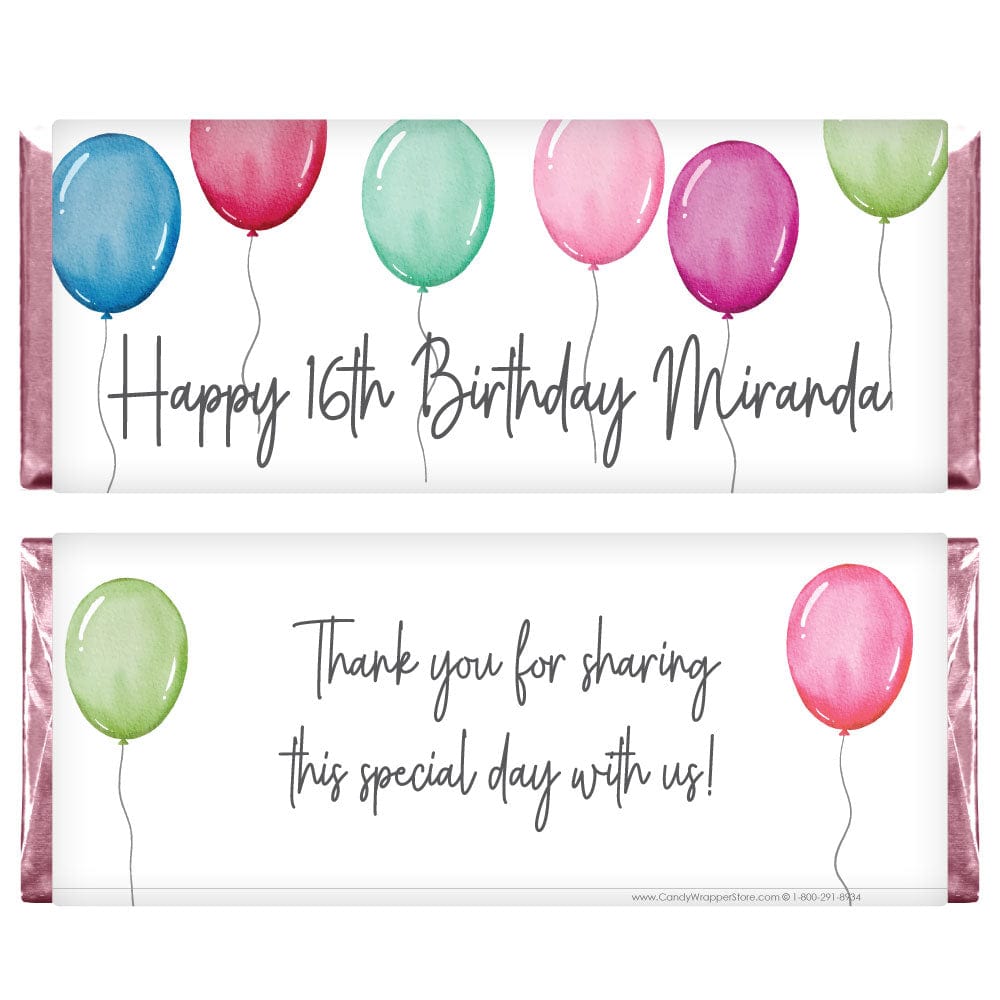 Watercolor Balloons Birthday Candy Bar Wrapper - BD542 Watercolor Balloons Birthday Candy Bar Wrapper Candy Wrappers BD542