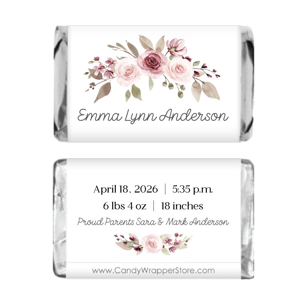 Watercolor Floral Birth Announcement Miniature Wrappers Watercolor Floral Birth Announcement Miniature Wrappers Birth Announcement BAG202