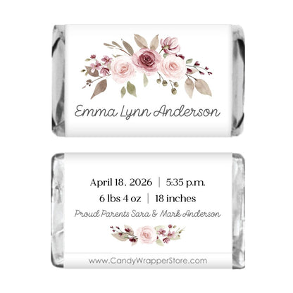 Watercolor Floral Birth Announcement Miniature Wrappers Watercolor Floral Birth Announcement Miniature Wrappers Birth Announcement BAG202