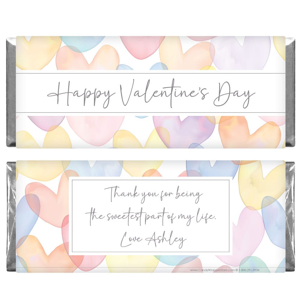 Watercolor Pastel Hearts Personalized Valentine's Day Candy Wrappers - VAL252 Watercolor Pastel Hearts Personalized Valentine's Day Candy Wrappers VAL252