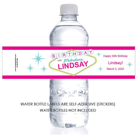WBBD214 - Pink Las Vegas Sign Water Bottle Labels Pink Las Vegas Sign Water Bottle Labels Party Favors BD214