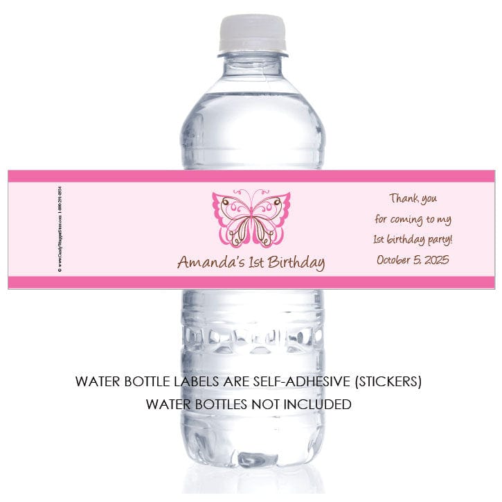 WBBD219 - Birthday Swirl Butterfly Water Bottle Labels Birthday Swirl Butterfly Water Bottle Labels Party Favors BD219