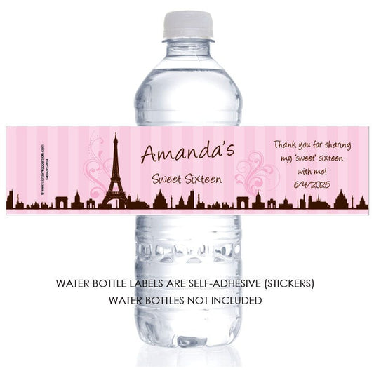 WBBD285 - Paris Theme Water Bottle Labels Paris Theme Water Bottle Labels Party Favors Candy Wrapper Store