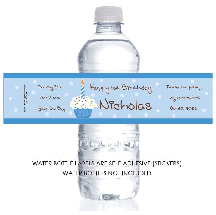 WBBD288BLUE - Blue Cupcake Birthday Water Bottle Labels Blue Cupcake Birthday Water Bottle Labels Party Favors Candy Wrapper Store
