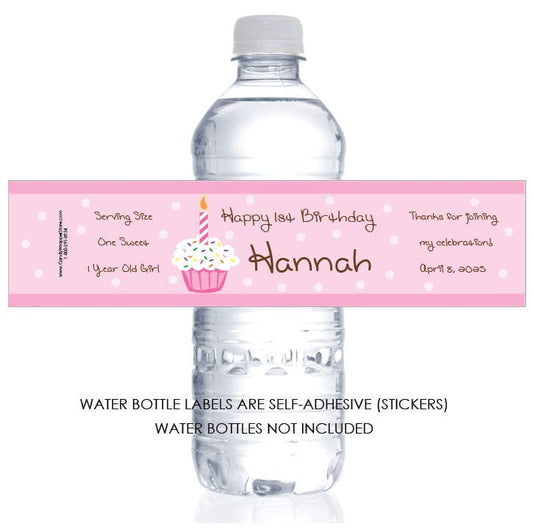WBBD288PINK - Pink Cupcake Birthday Water Bottle Labels Pink Cupcake Birthday Water Bottle Labels Party Favors Candy Wrapper Store
