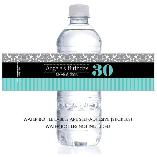 WBBD315 - Elegant Damask and Stripes Birthday Water Bottle Labels Elegant Damask and Stripes Birthday Water Bottle Labels Party Favors Candy Wrapper Store
