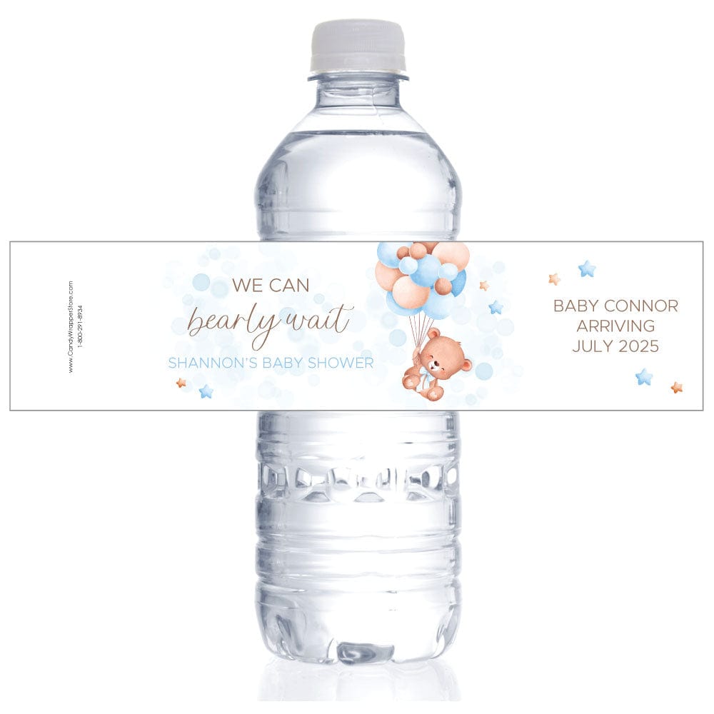 We Can Bearly Wait Blue Theme Baby Shower Water Bottle Label - WBBS362blue We Can Bearly Wait Blue Theme Baby Shower Water Bottle Label Party Favors BS362