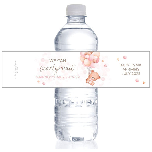 We Can Bearly Wait Pink Theme Baby Shower Water Bottle Label - WBBS362pink We Can Bearly Wait Pink Theme Baby Shower Water Bottle Label Party Favors BS362