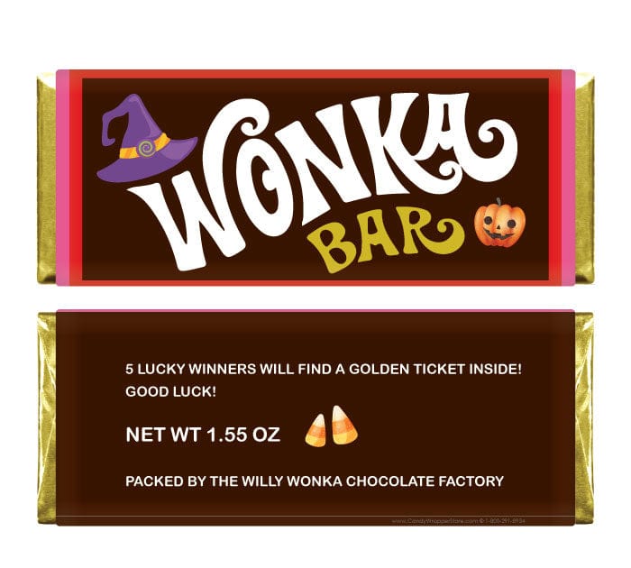 Witch Hat Wonka Bar Halloween Candy Wrapper and Golden Ticket Party Favors wonka