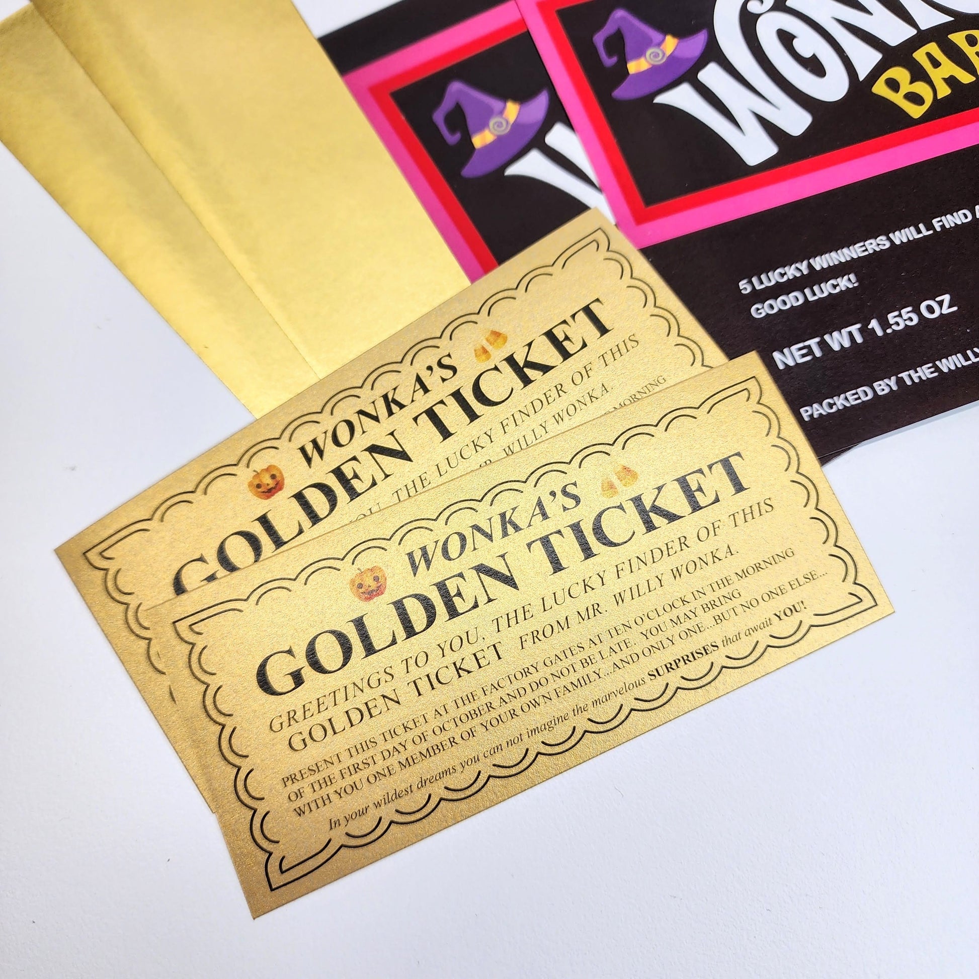 Miniature Wonka Bar Candy Wrapper and Mini Golden Tickets - 48 wrapper –  Candy Wrapper Store