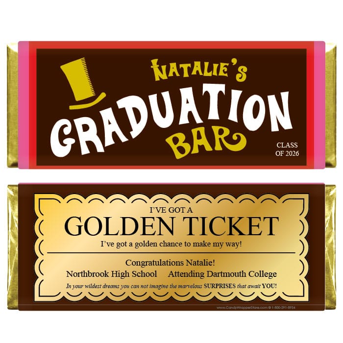 Wonka Graduation Bar Theme with Golden Ticket Candy Bar Wrappers Wonka Graduation Bar Theme with Golden Ticket Candy Bar Wrappers Candy Wrappers GRAD363
