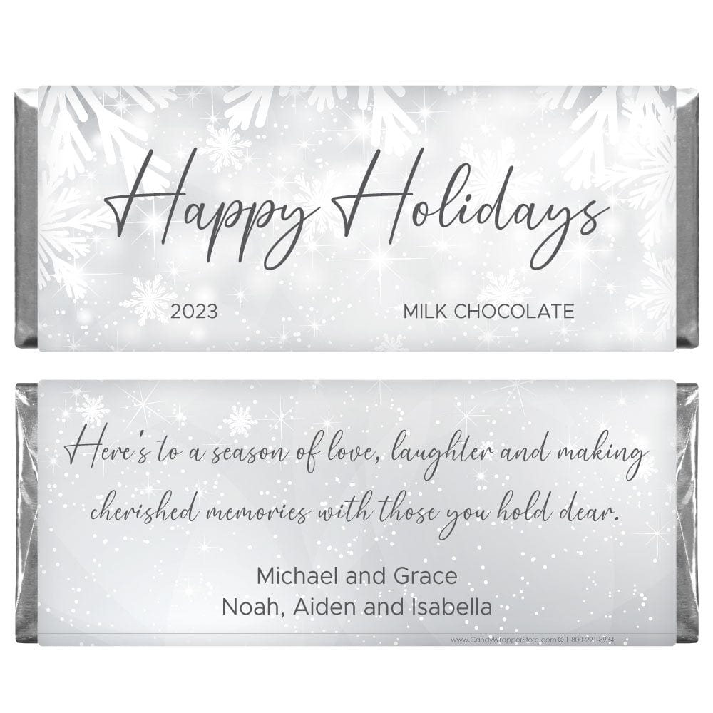 XMAS292 - Personalized Silver Snowflakes Winter Candy Wrapper Personalized Silver and Gold Leaves Holiday Candy Wrapper XMAS292