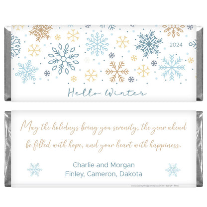 XMAS294 - Hello Winter Simple Snowflakes Personalized Candy Bar Wrapper Hello Winter Simple Snowflakes Personalized Candy Bar Wrapper XMAS294