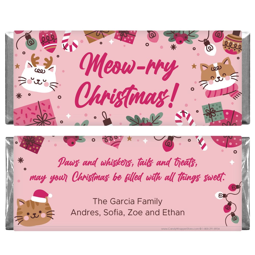 XMAS295 - Meow-rry Christmas Personalized Candy Bar Wrapper Hello Winter Simple Snowflakes Personalized Candy Bar Wrapper XMAS294