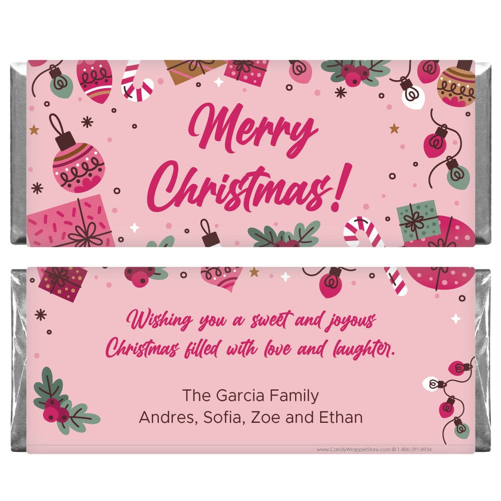 XMAS296 - Merry Christmas Festive Pink Personalized Candy Bar Wrapper Merry Christmas Festive Pink Personalized Candy Bar Wrapper XMAS296