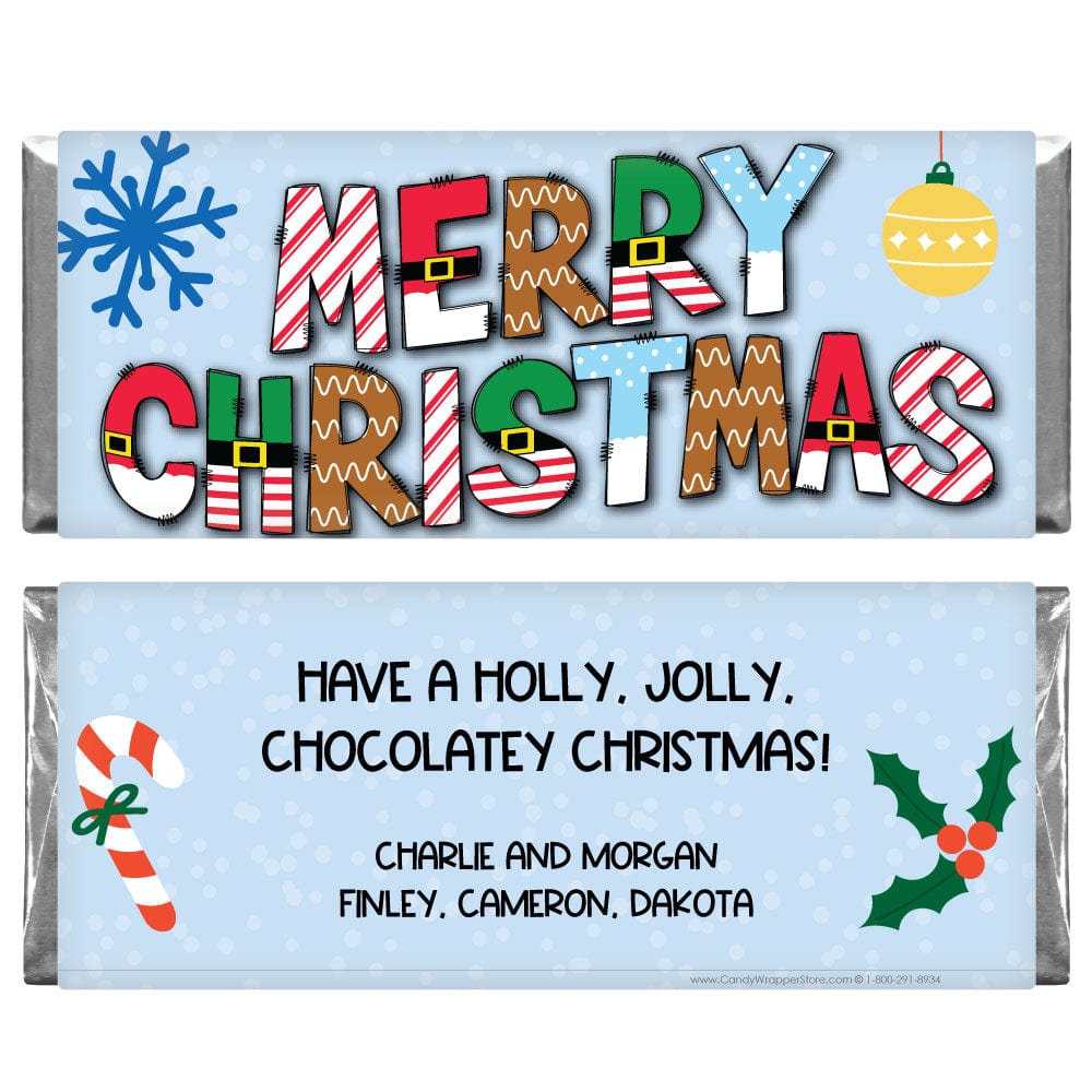 Merry Christmas Fun Graphic Letters Candy Bar Wrapper – Candy Wrapper Store