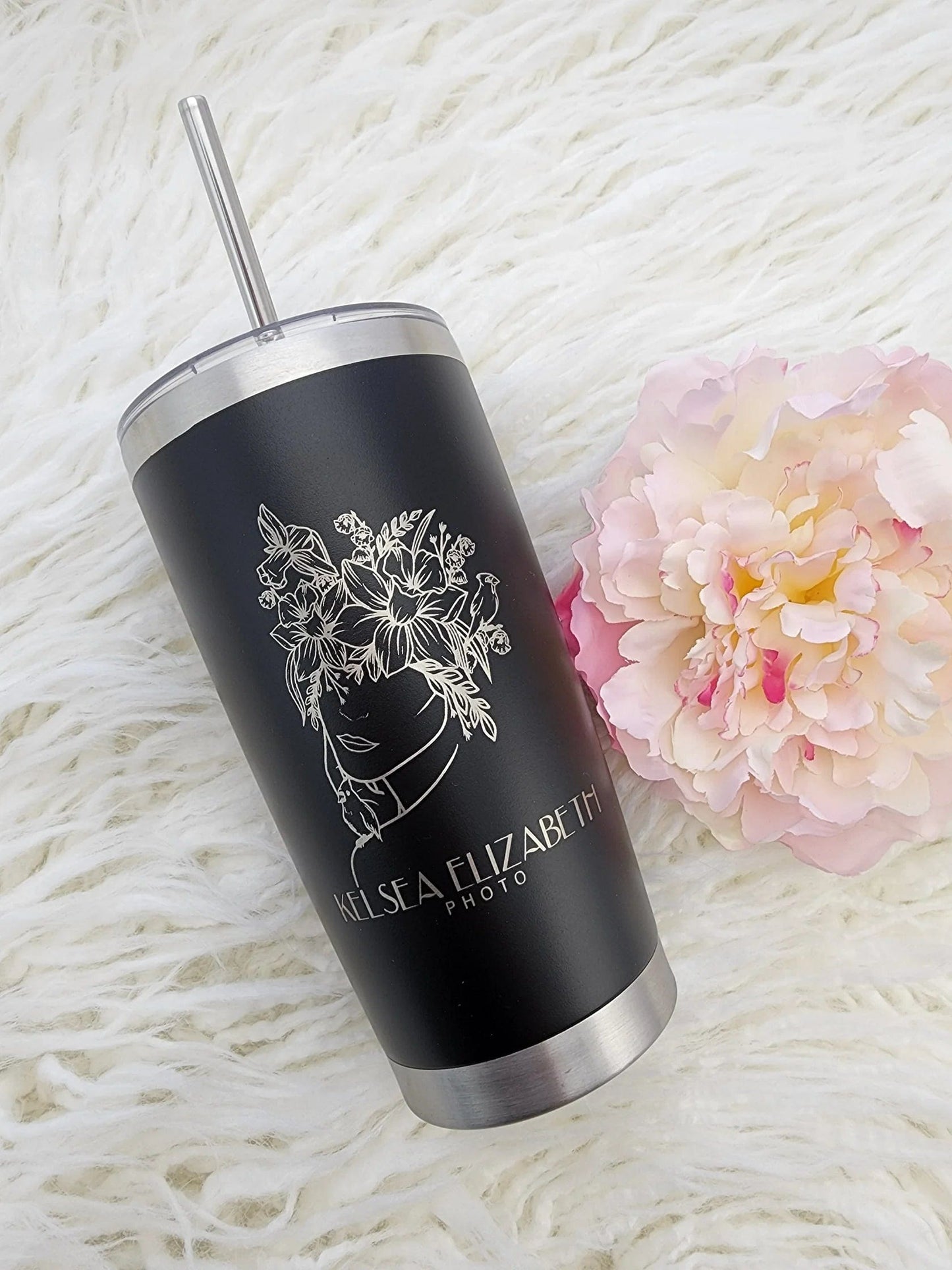 Your Logo Engraved Tumbler - Send Us Your Logo - Clear Sipper Slider Lid - FREE Stainless Steel Straw Shelton Shirts