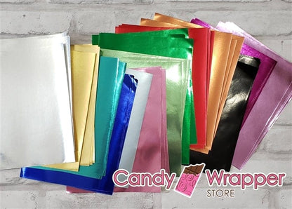 5 of each color of 15 colors of candy wrapper foil overwrap - 75 sheets total foil40