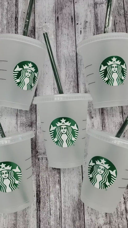 50% off!!!  Set of 5 Mini Starbucks Kids Cups with Green Straws - 16oz Mini Cups