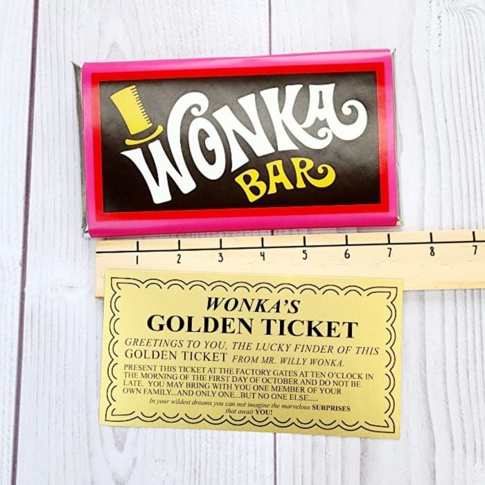7 oz Wonka Bar Candy Wrapper and Golden Ticket Party Favors wonka