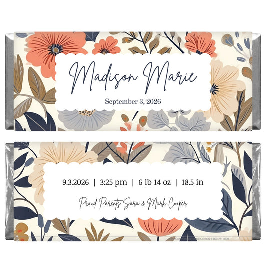 Fall Flower Background Birth Announcement Candy Bar Wrapper BAG250