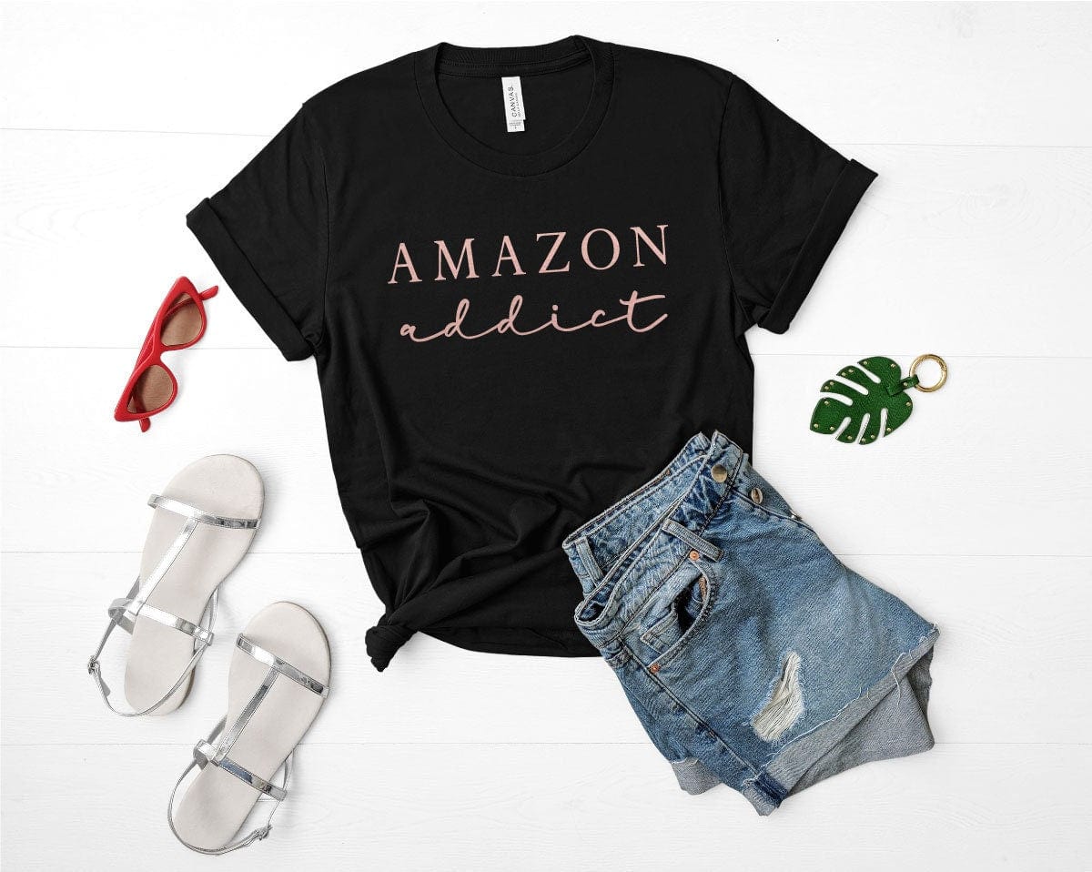 Amazon Addict Black Bella T-shirt with Rose Gold Metallic Print Cotton Comfy T-Shirt Shelton Shirts
