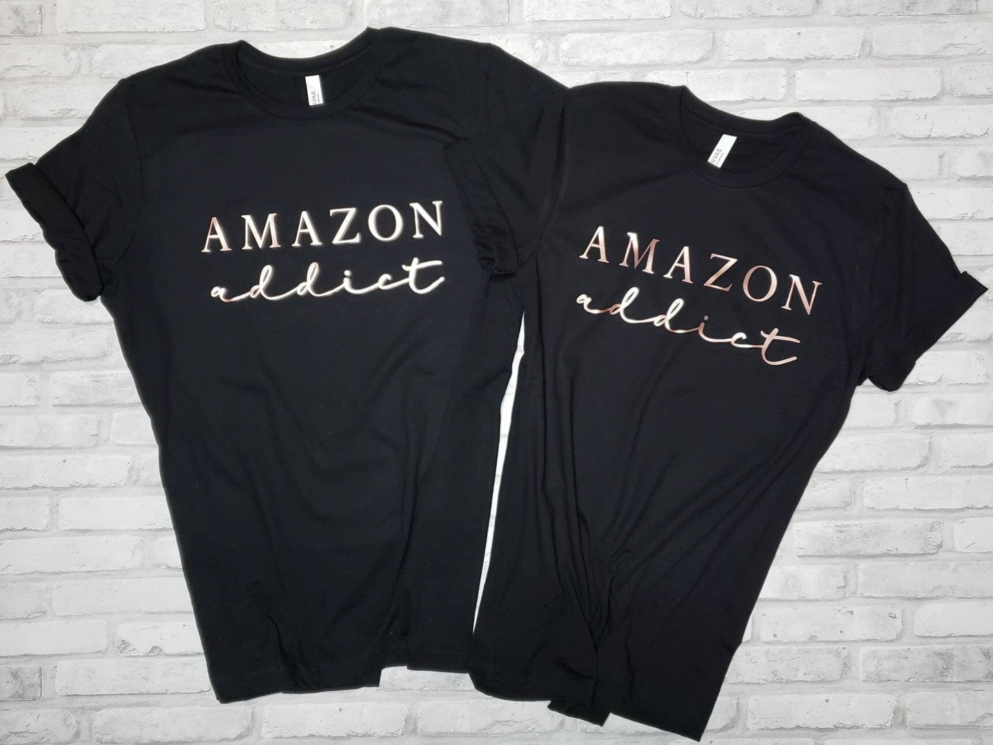 Amazon Addict Black Bella T-shirt with Rose Gold Metallic Print Cotton Comfy T-Shirt Shelton Shirts