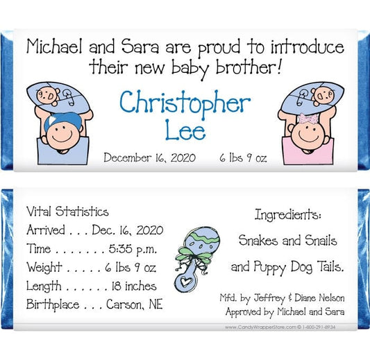 BAB220 - Baby Boy Big Brother Sister Candy Bar Wrappers Baby Boy Big Brother and Big Sister Candy Bar Wrappers
 Birth Announcement BAB220