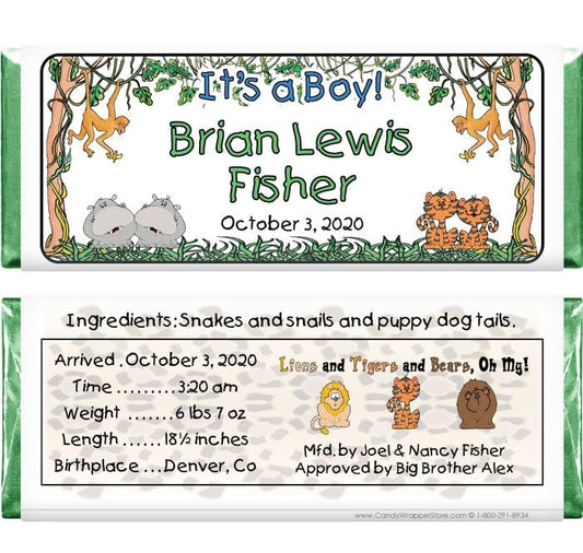 BAB233 - Baby Boy Jungle Candy Bar Wrappers Baby Boy Jungle Candy Bar Wrappers
 Birth Announcement BAB233