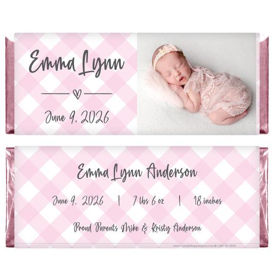 BAG260photo - Baby Girl Soft Pink Gingham Pattern Photo Candy Bar Wrappers Baby Girl Soft Pink Gingham Pattern Photo Candy Bar Wrappers Baby & Toddler BAG260