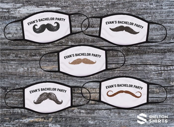 Bachelor Party Mustache Face Mask with Personalized Text - Set of 5 Masks facemask