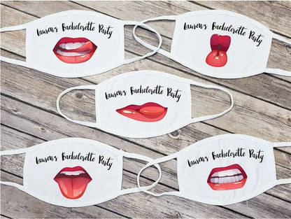 Bachelorette Party Lips Face Mask with Personalized Text - Set of 5 Bachelorette Party Lips Face Mask with Personalized Text - Set of Masks facemask
