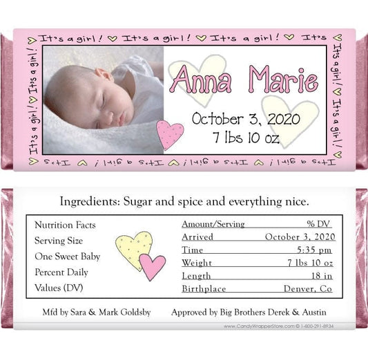 BAG201photo - Baby Girl Photo Candy Bar Wrappers Baby Girl Photo Candy Bar Wrappers Birth Announcement BAG201