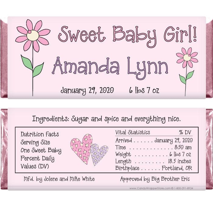 BAG203 - Sweet Baby Girl Candy Bar Wrappers Sweet Baby Girl Candy Bar Wrappers Birth Announcement BAG203