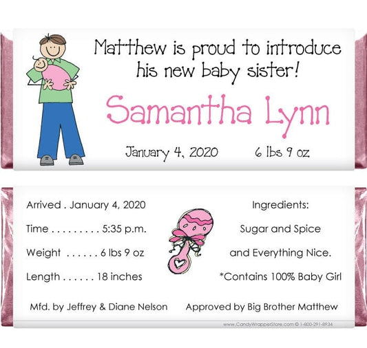 BAG209 - Baby Girl with big brother Candy Bar Wrappers Big Brother announcing his Baby Sister Birth Announcement Candy Bar Wrappers Birth Announcement BAG209
