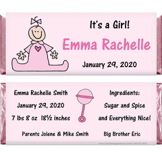 BAG214 - Baby Girl Splits Baby Candy Bar Wrappers Baby Girl Splits Baby Candy Bar Wrappers Birth Announcement BAG214
