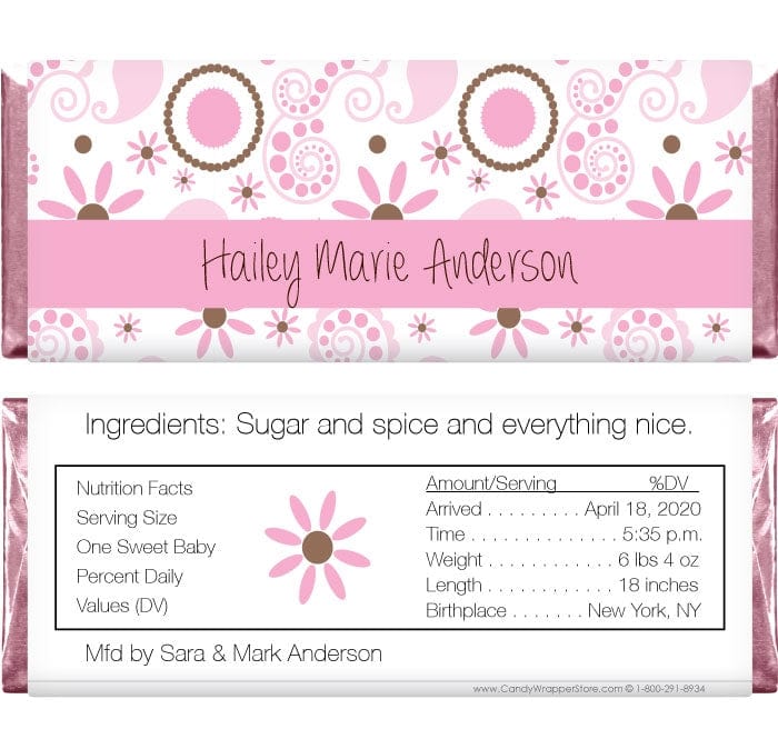 BAG215 - Baby Girl Trendy Pink & Brown Candy Bar Wrappers Baby Girl Trendy Pink & Brown Candy Bar Wrappers Birth Announcement BAG215