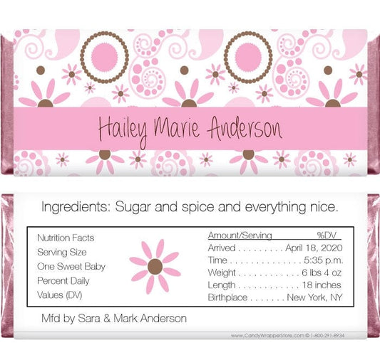 BAG215 - Baby Girl Trendy Pink & Brown Candy Bar Wrappers Baby Girl Trendy Pink & Brown Candy Bar Wrappers Birth Announcement BAG215