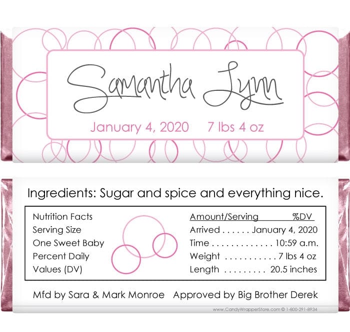 BAG247 - Baby Girl Circles Candy Bar Wrappers Baby Girl Circles Candy Bar Wrappers Birth Announcement BAG247