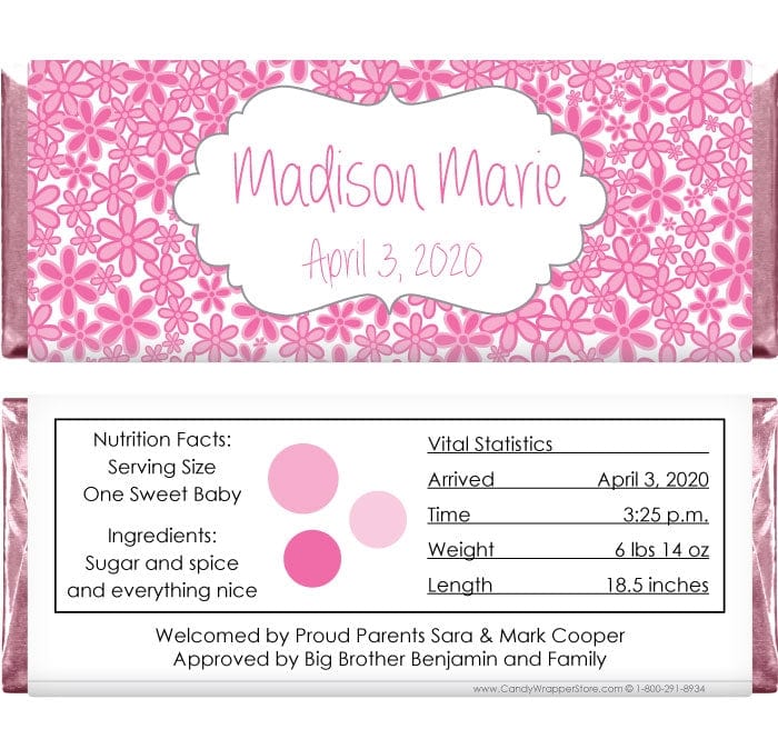 BAG250DCH - Whimsical Flower Background Birth Announcement Candy Bar Wrapper Whimsical Flower Background Birth Announcement Candy Bar Wrapper Birth Announcement BAG250