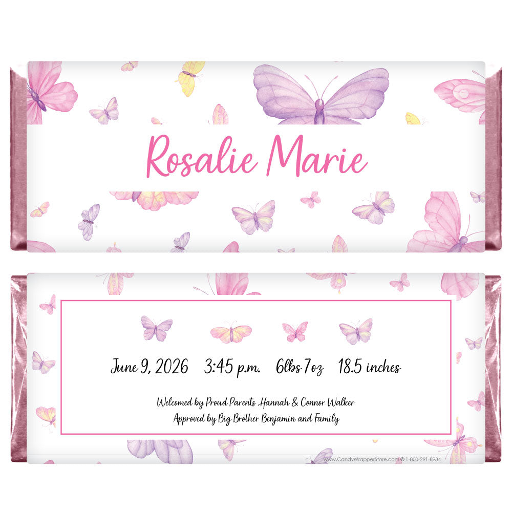BAG252 - Butterflies Birth Announcement Candy Bar Wrapper