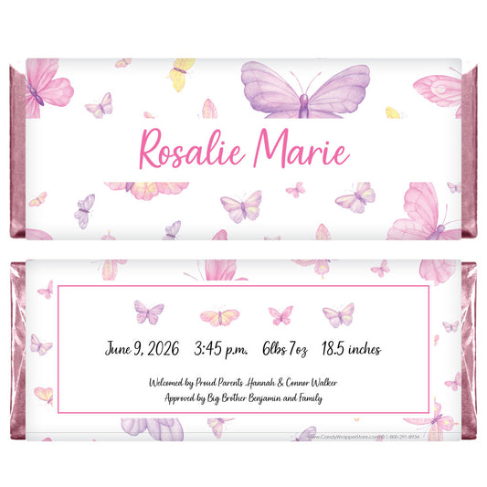BAG252 - Butterflies Birth Announcement Candy Bar Wrapper