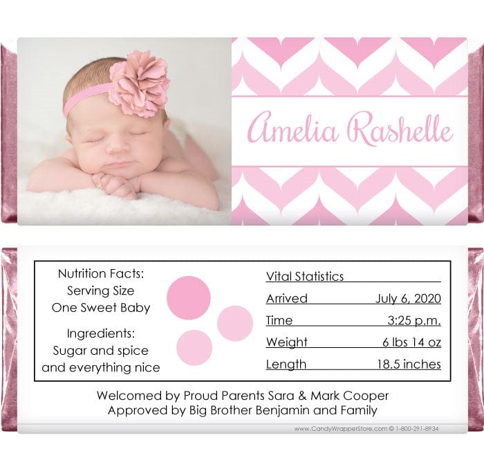 BAG258photo - Baby Girl Wavy Chevron Photo Candy Bar Wrappers Baby Girl Wavy Chevron Photo Candy Bar Wrappers Birth Announcement BAG258