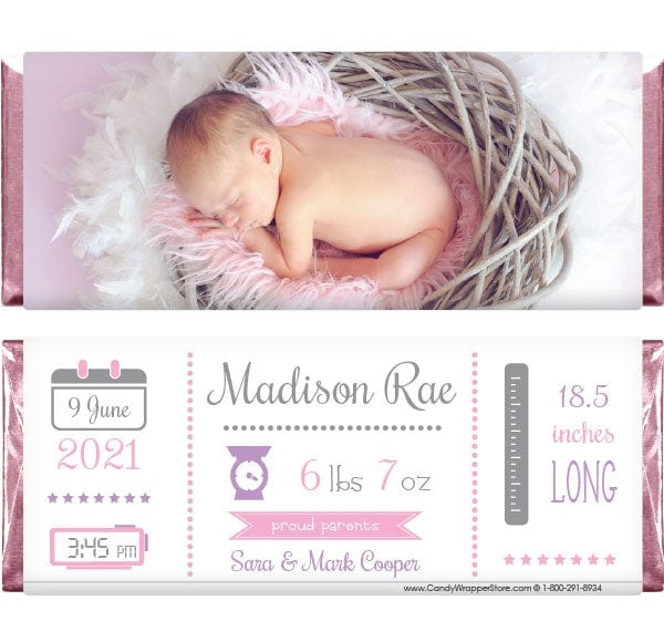 BAG272photo - Picture Perfect Baby Girl Birth Announcement Candy Bar Wrapper Picture Perfect Baby Girl Birth Announcement Candy Bar Wrapper Birth Announcement BAG272