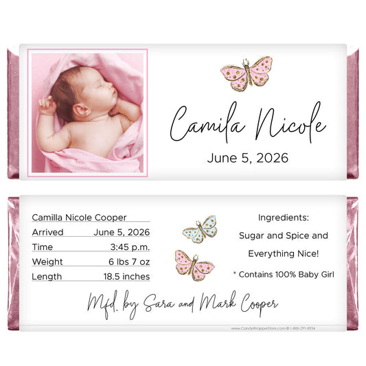Baby Girl Photo Butterfly Candy Bar Wrappers