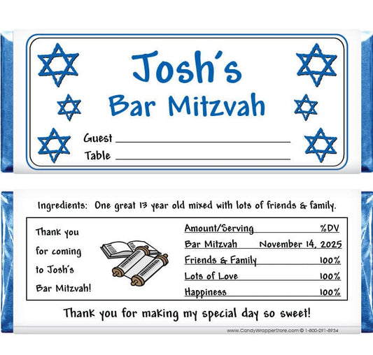 BAR201 - Bar Mitzvah Placecard Candy Bar Wrapper Bar Mitzvah Placecard Candy Bar Wrapper Candy Wrappers BAR201