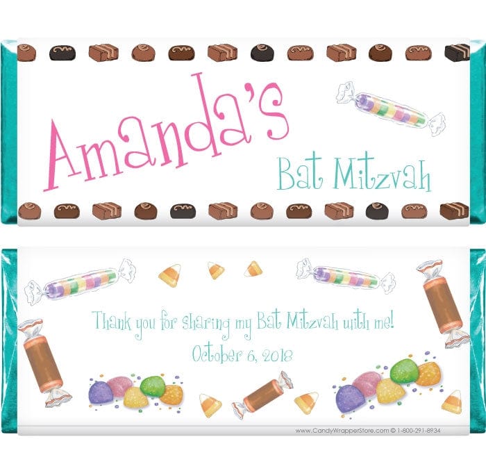 BAT202 - Bat Mitzvah Chocolate Theme Candy Bar Wrapper Bat Mitzvah Chocolate Theme 1.55 oz Hershey's Candy Bar Wrappers Candy Wrappers BAT202