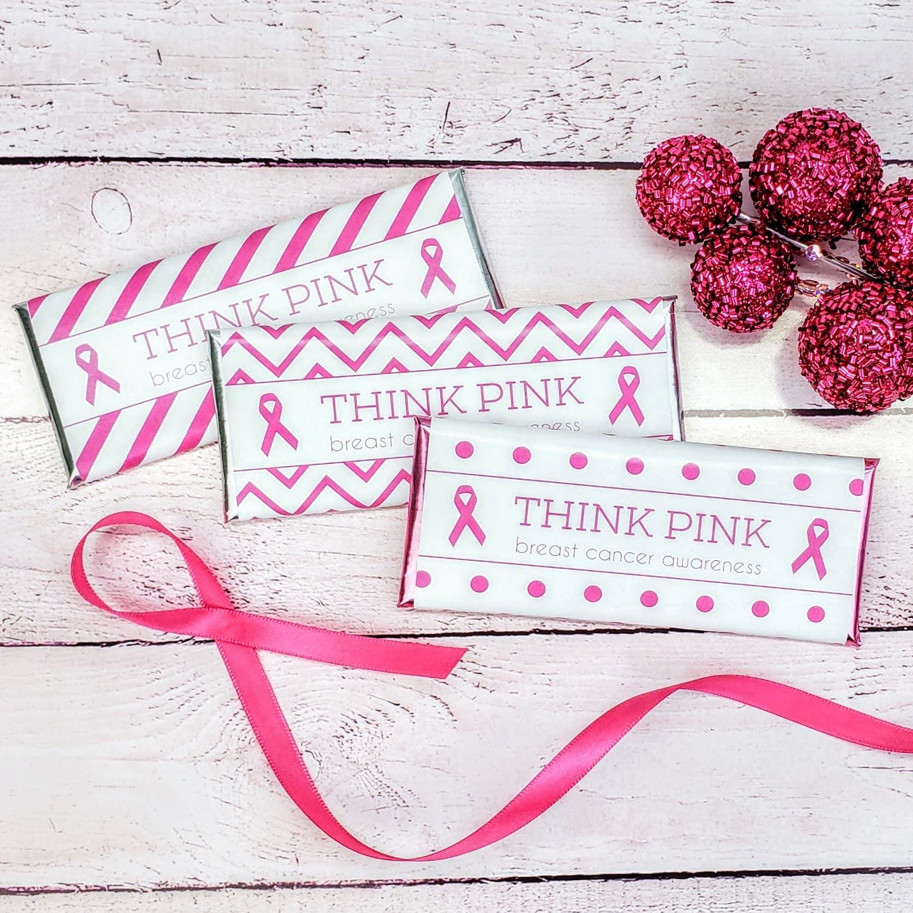 Pink Ribbon Wrapper Breast Cancer Awareness Pink Ribbons Candy Bar Wrappers – Candy Wrapper ...